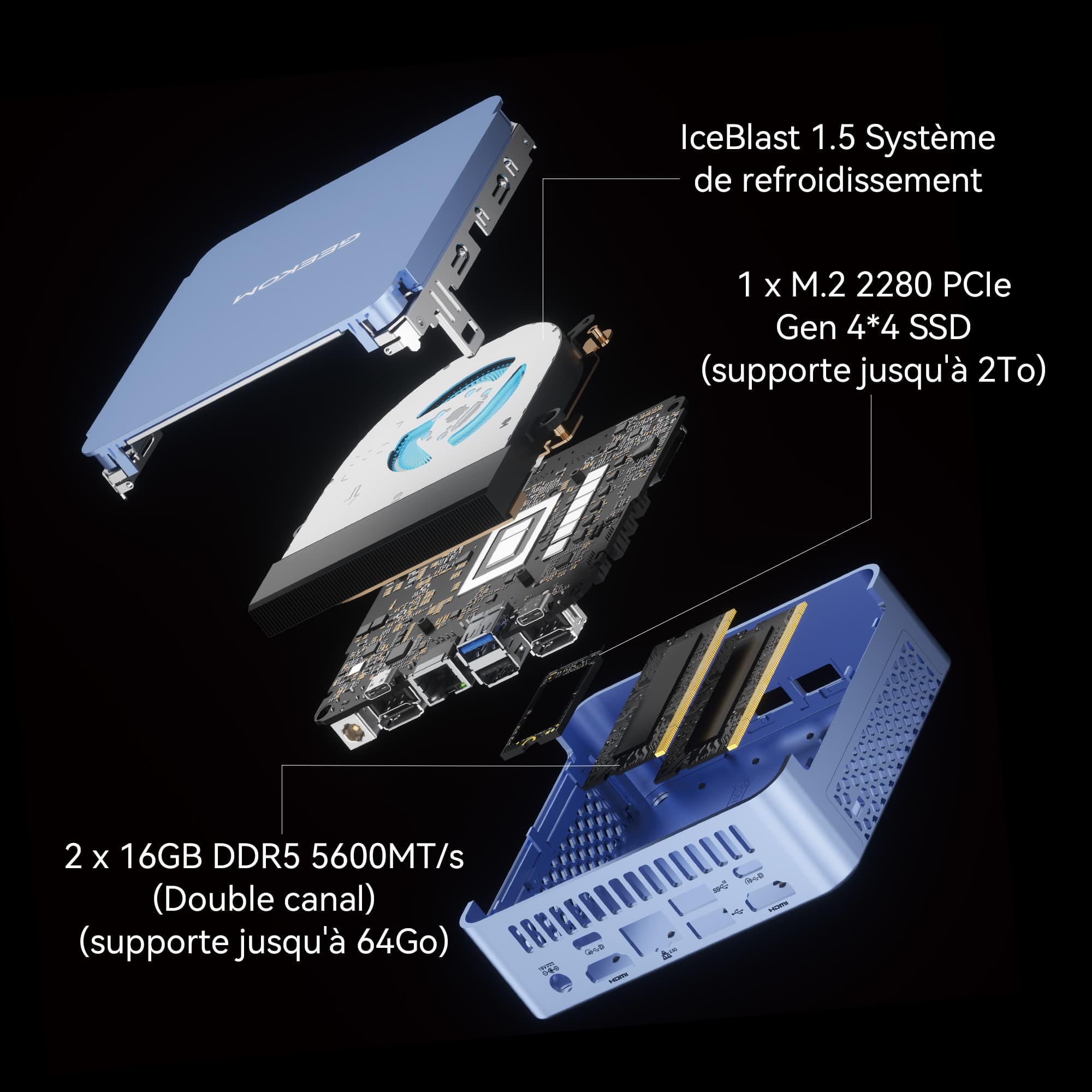 GEEKOM MINI PC AX8 Vue éclatée