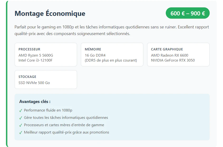 montage PC 600-900euros
